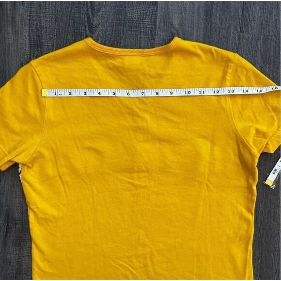 Calvin Klein Jeans Semi-Crop Yellow V-Neck Top Size M Women’s Yellow Logo - Picture 9 of 11